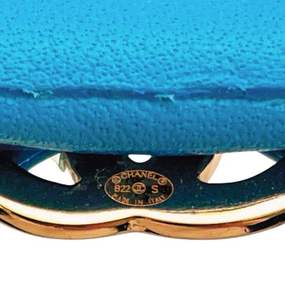 NWT Authentic Chanel 22S Blue Leather/Gold Chain CC Logo Headband Hair Accessory - Picture 12 of 15